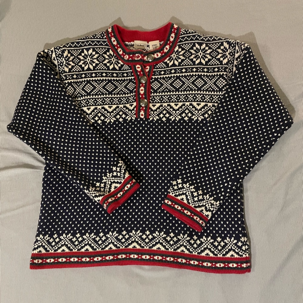 LLBean Fair Isle Nordic Heavy Cotton Sweater Women S